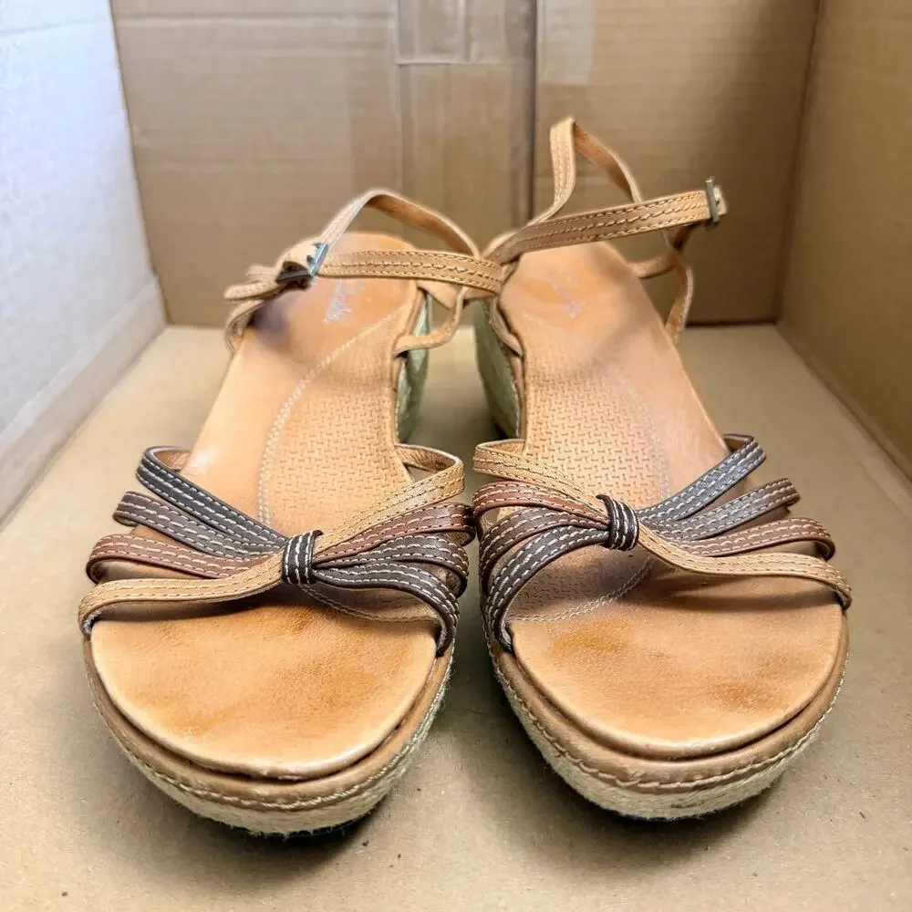 Clarks Artisan Womens 8.5 Wedge Espadrille Sandals Leather Ankle Strap Comfort